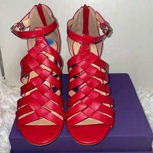 XOXO Baxter Red Pu Strappy Wedge Heel Sandals